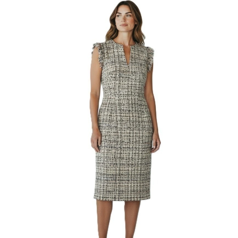 St John French Tweed Knit Eyelash Midi Dress Size 16 Multicolor Luxury NWT